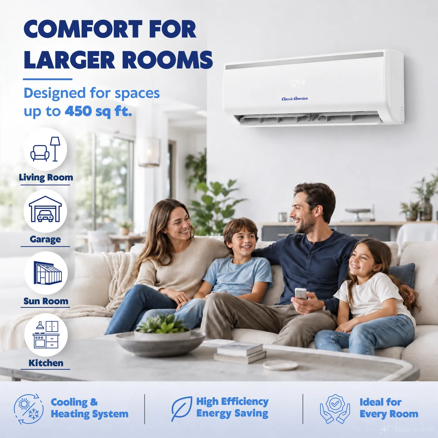 Comfort for larger rooms, up to 450 sq ft