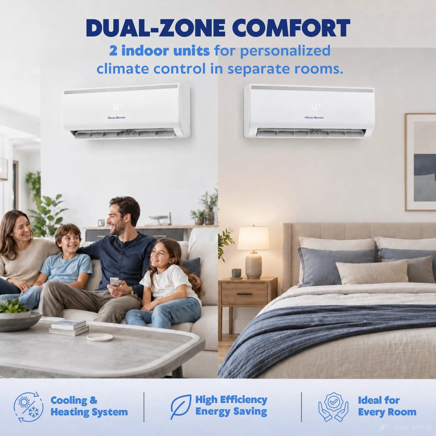 Dual-zone comfort: two indoor units for separate rooms