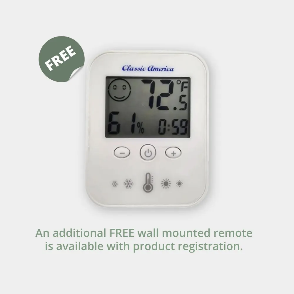 Free wall-mounted temperature and humidity remote, available with product registration