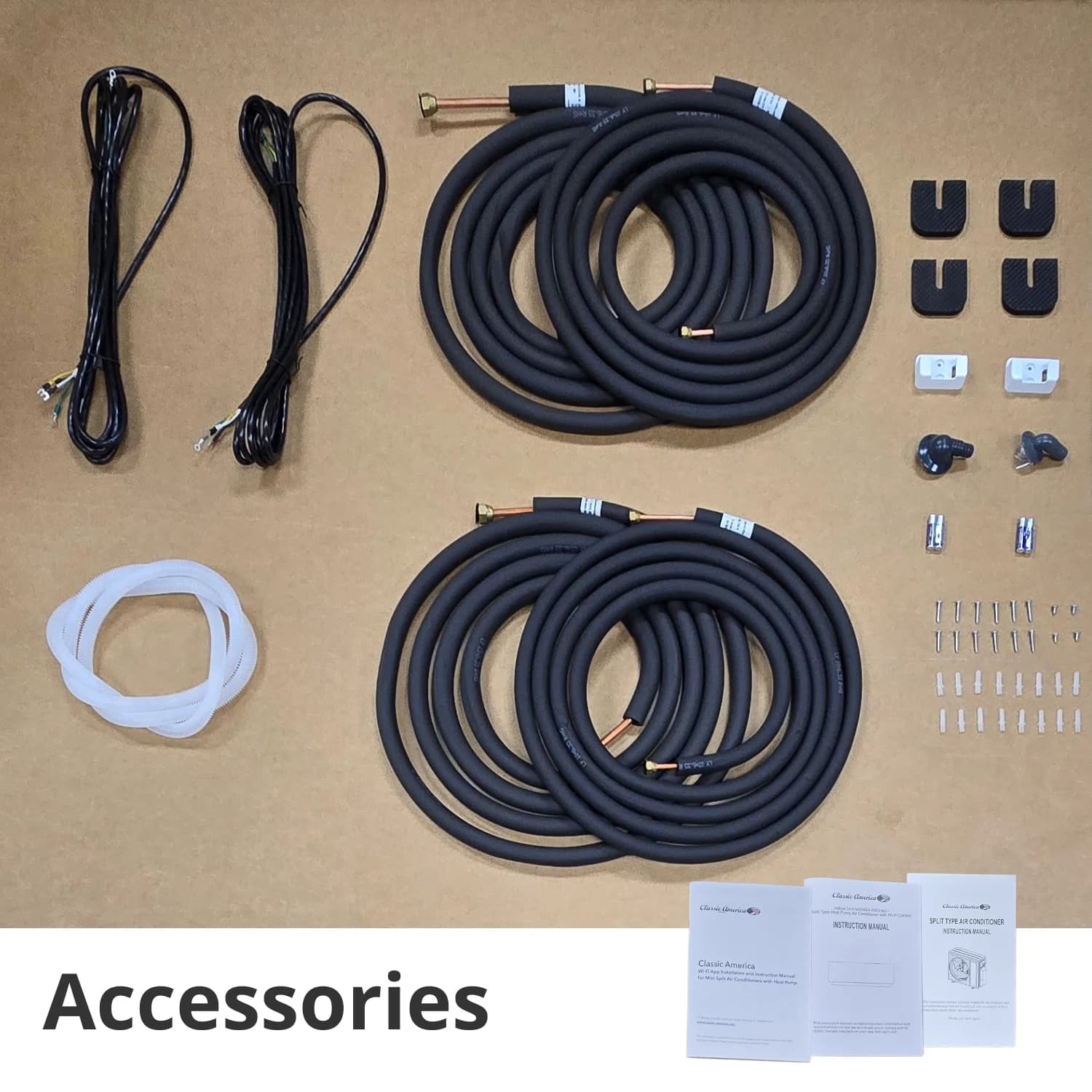 Line set, cables and hardware included in the box