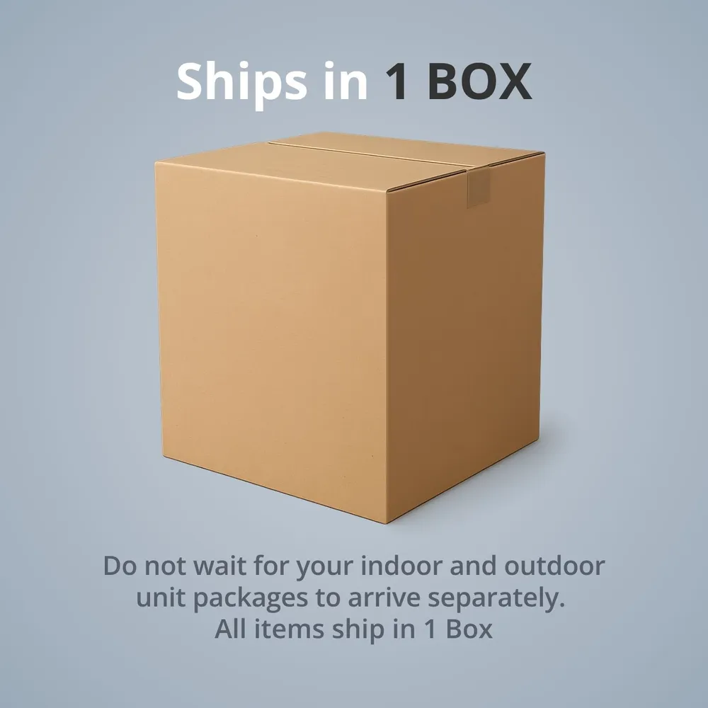 Indoor and outdoor units ship together in one box