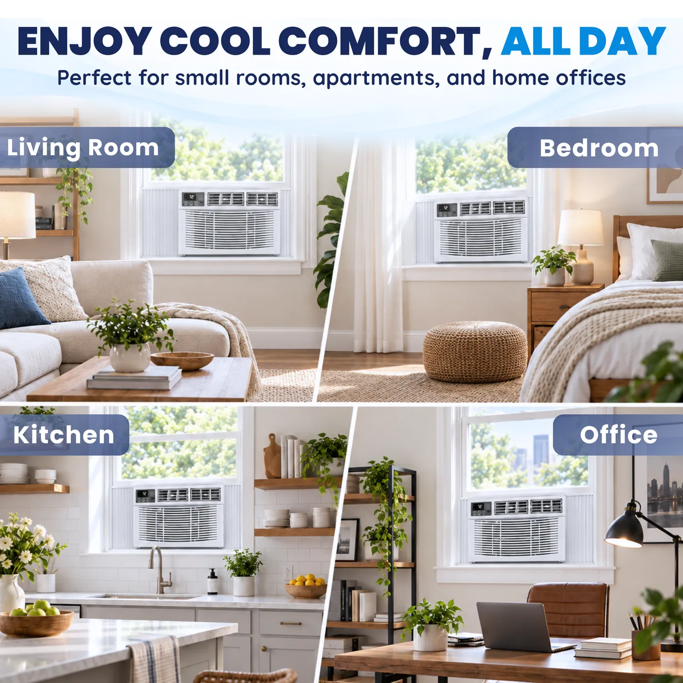 Classic America window air conditioner in a living room, bedroom, kitchen and office